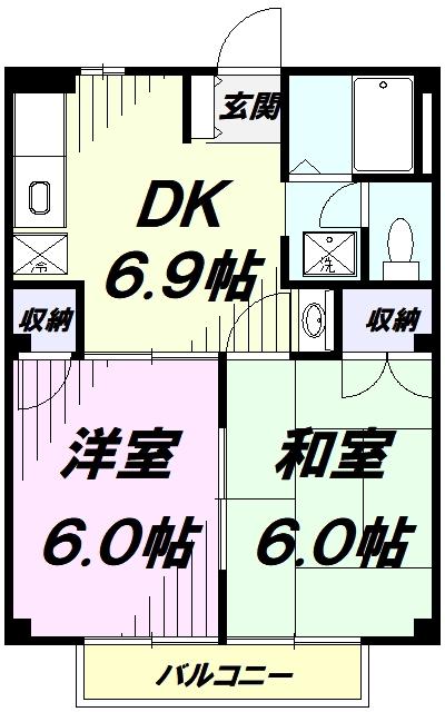 プルミエール秋川(2DK/1階)の間取り写真