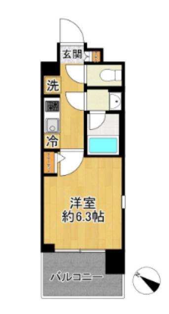 プロスタイルウェルス横浜天王町ショウケンレジデンス(1K/2階)の間取り写真