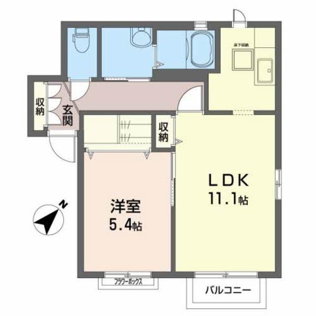 グローバル西多賀B(1LDK/1階)の間取り写真