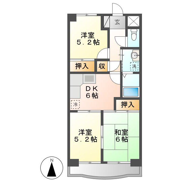 本町ハウス(3DK/4階)の間取り写真