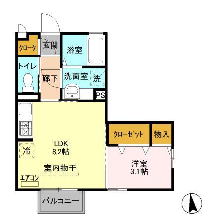 ラヴェール天川原(1LDK/2階)の間取り写真