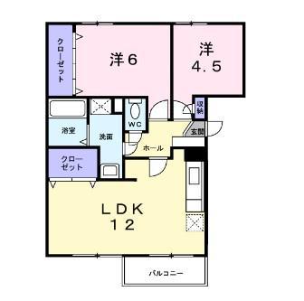 ポレール伊川(2LDK/2階)の間取り写真