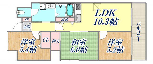 武庫之荘カシノハイツ(3LDK/3階)の間取り写真