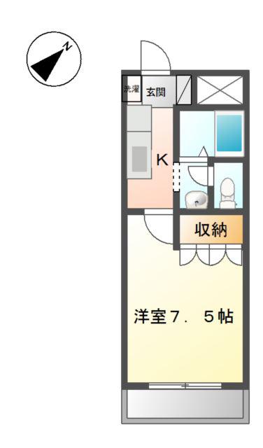 アルカディア(1K/2階)の間取り写真