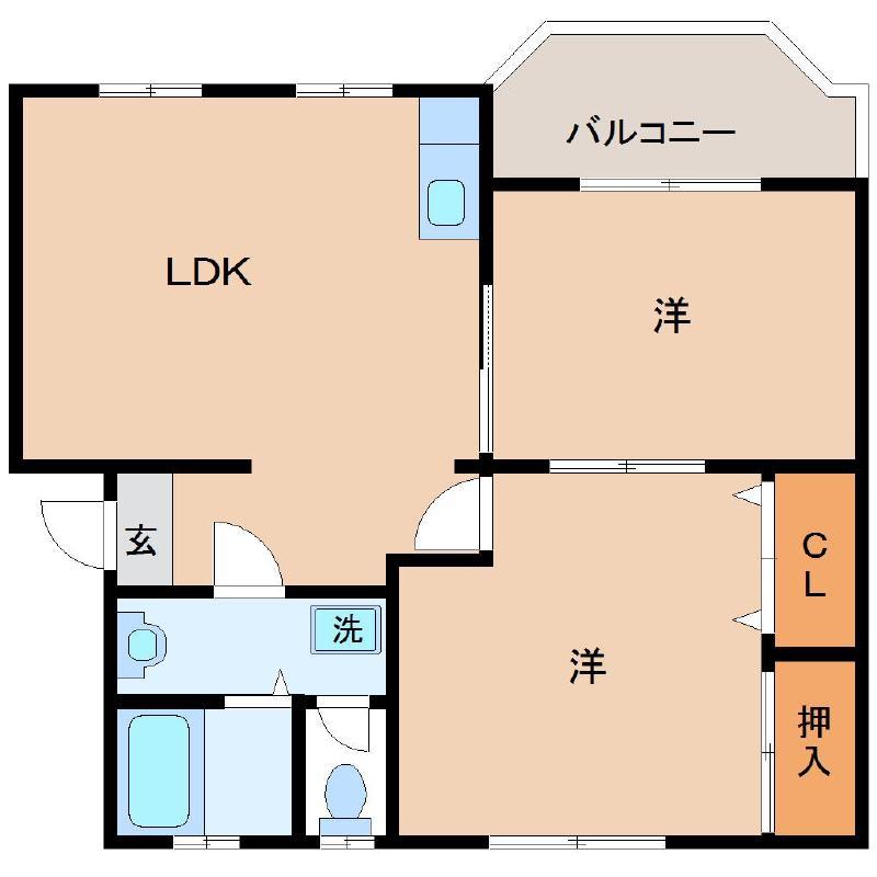 コーポ梶返(2LDK/1階)の間取り写真