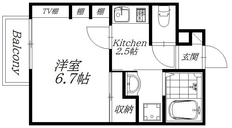 パークサイドサイワイA(1K/1階)の間取り写真