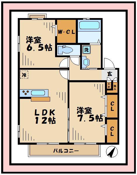 フルール(2LDK/2階)の間取り写真