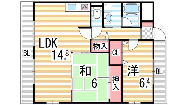 ファーストコート住道(2LDK/4階)の間取り写真
