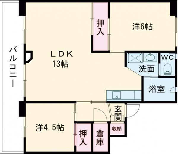 ビレッジハウス恵み野1号棟(2LDK/2階)の間取り写真