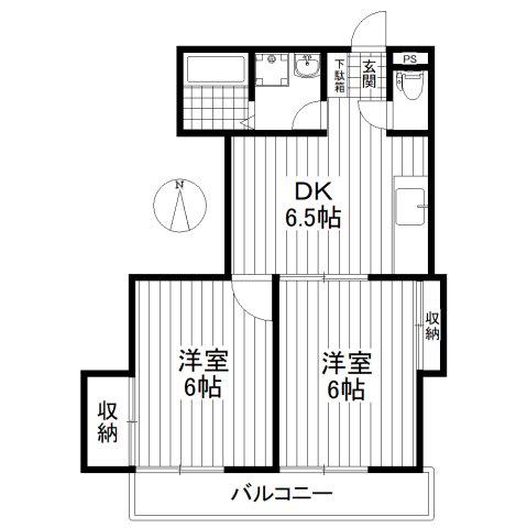 ファイン祖師谷(2DK/2階)の間取り写真