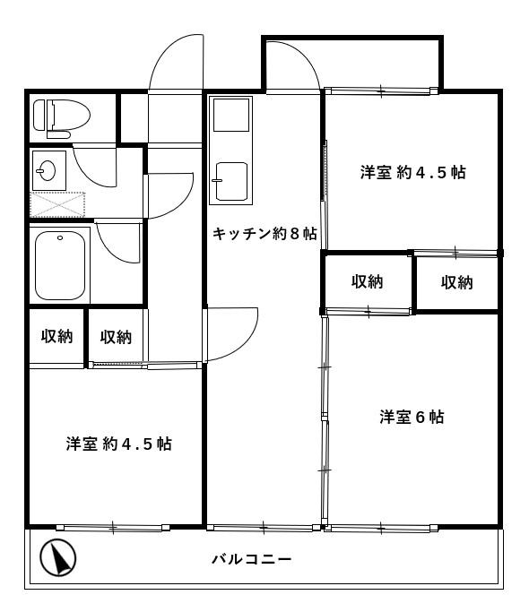 エステート河辺1号棟(3DK/2階)の間取り写真