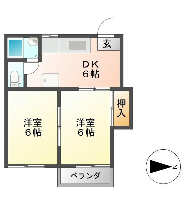 フォーブル岡田(2DK/1階)の間取り写真