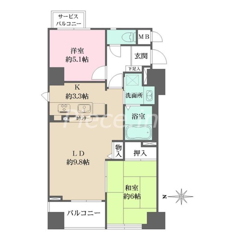 ルイシャトレ大手前(2LDK/4階)の間取り写真