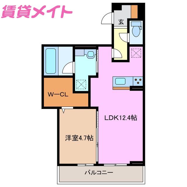ディーシャンブル富田(1LDK/2階)の間取り写真