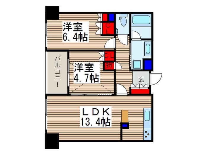 コンフォリア大宮(2LDK/9階)の間取り写真