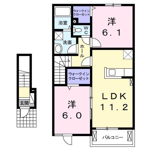 グレイスヒルズB(2LDK/2階)の間取り写真