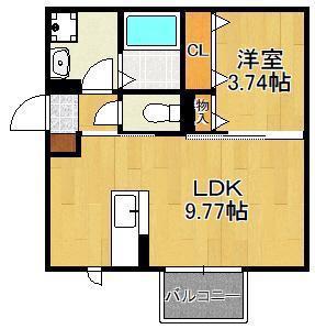 ハイヒルズ城野(1LDK/1階)の間取り写真