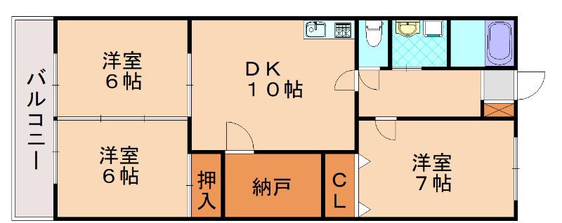 TOUKOUビル赤間(3DK/5階)の間取り写真