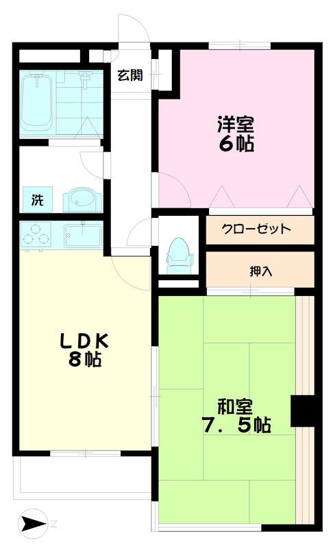 アビタシオン武蔵野(2LDK/4階)の間取り写真