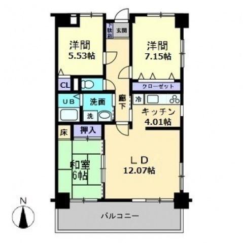 アヴェニール藤塚(3LDK/3階)の間取り写真