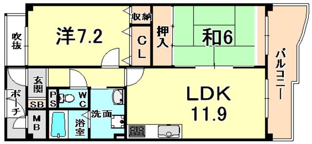 KDXレジデンス夙川ヒルズ 1番館(2LDK/6階)の間取り写真