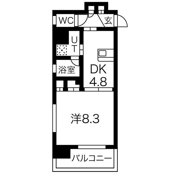 グランエターナ名古屋鶴舞(1DK/8階)の間取り写真