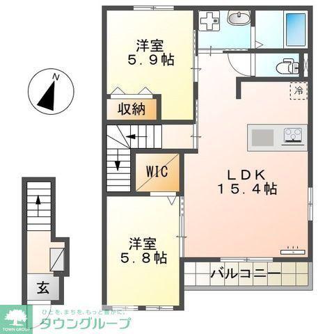 LIEN COLLINE(2LDK/2階)の間取り写真