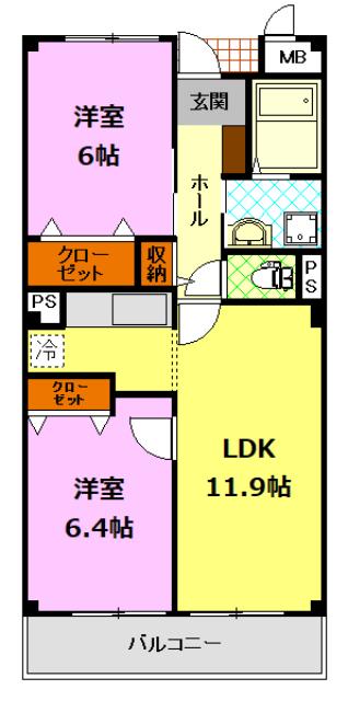 GOOD HILL(2LDK/1階)の間取り写真
