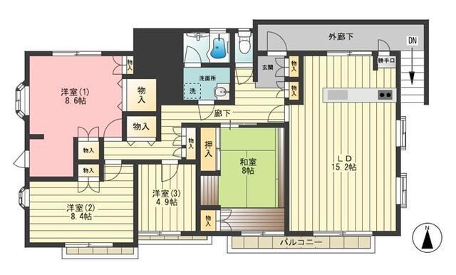 秋山アパート(4LDK/2階)の間取り写真