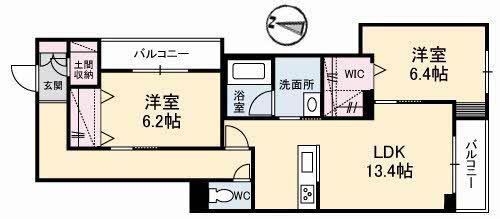 グランリシェス(2LDK/3階)の間取り写真
