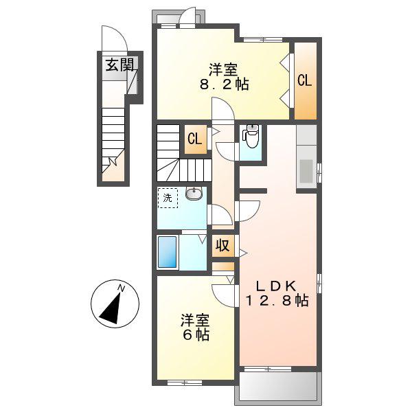 スリー シャイン ファースト(2LDK/2階)の間取り写真