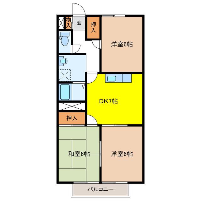 パークハイツ北洞E(3DK/2階)の間取り写真