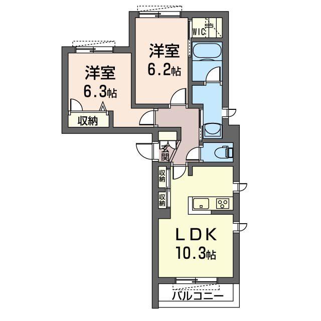 グランアジュール(2LDK/2階)の間取り写真