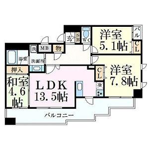 プレジール三ノ宮(2LDK/9階)の間取り写真