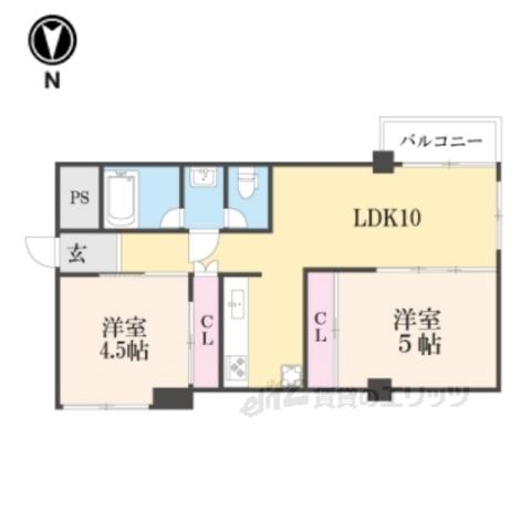 シーズン嵐山407(2LDK/4階)の間取り写真