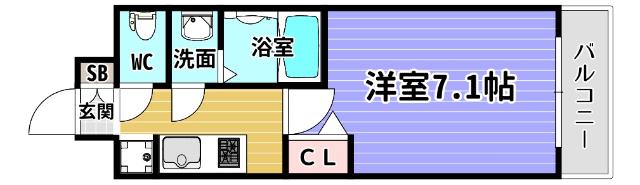 メルディアクレスト大阪ベイソルテラス(1K/2階)の間取り写真