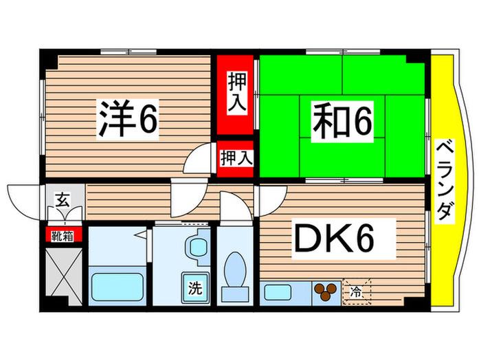 中筋バオバブI(2DK/1階)の間取り写真