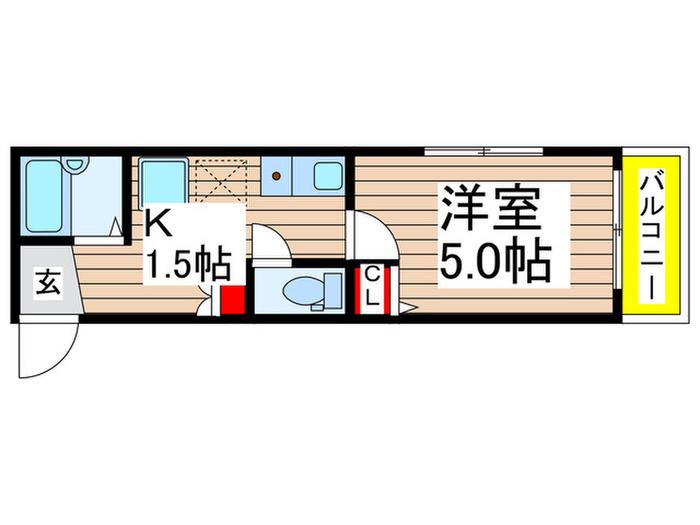 MELDIA新検見川III(1K/2階)の間取り写真