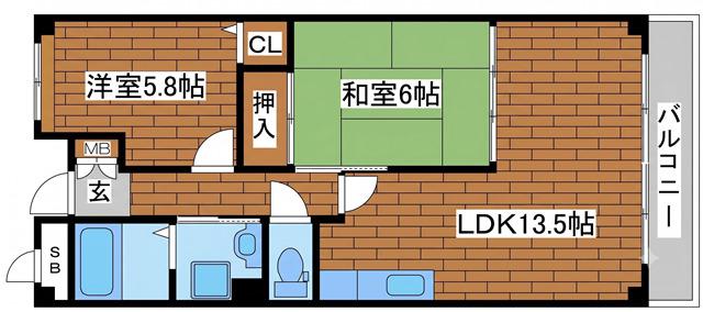 シティプラザ深江北町(2LDK/1階)の間取り写真