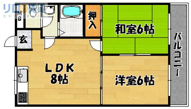 ハイム西口(2LDK/4階)の間取り写真