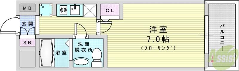 セレニテ東三国ミラク(1K/7階)の間取り写真