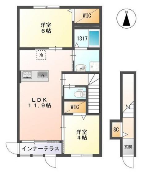 FLATSTELLAR隅の浜(2LDK/2階)の間取り写真