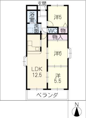 グランドヒルズ(3LDK/4階)の間取り写真