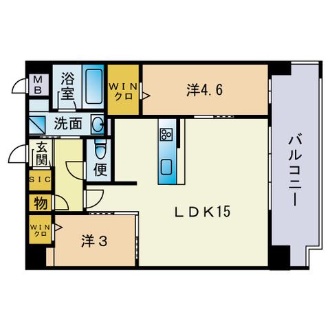 ウェルス天神南(2LDK/2階)の間取り写真