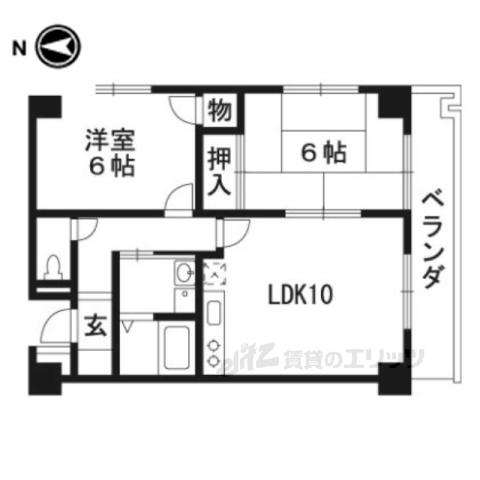 プェネリジェール西五条Ⅱ(2LDK/4階)の間取り写真