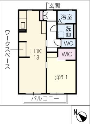 ファミーユスズキ E棟(1LDK/1階)の間取り写真