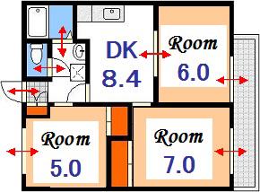 斉藤ファームA棟・B棟(3DK/2階)の間取り写真