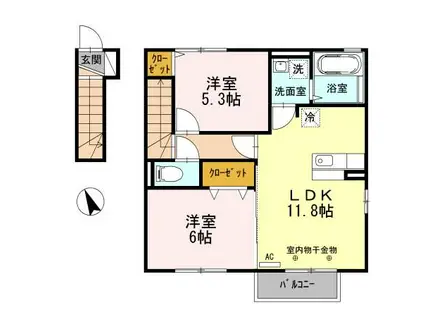 サニーハイムII(2LDK/2階)の間取り写真