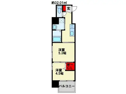 ラ・フェリス下到津(2K/11階)の間取り写真