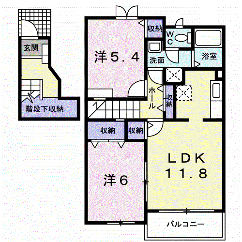 カーサアルジェントB(2LDK/2階)の間取り写真